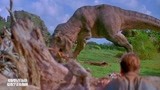 侏罗纪公园：面对霸王龙，人类只有逃的份，猎食现场真凶残