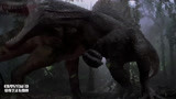 侏罗纪公园3：霸王龙厮杀凶猛棘龙，竟被一口扭断脖子，真可怕！