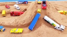 汽车城儿童玩具：小轿车、大货车修建高速公路，终于可以通路了！
