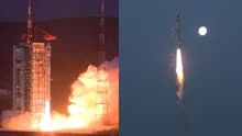 一箭双星！中国成功发射天绘六号A/B星 火箭冲破云霄与皓月同框
