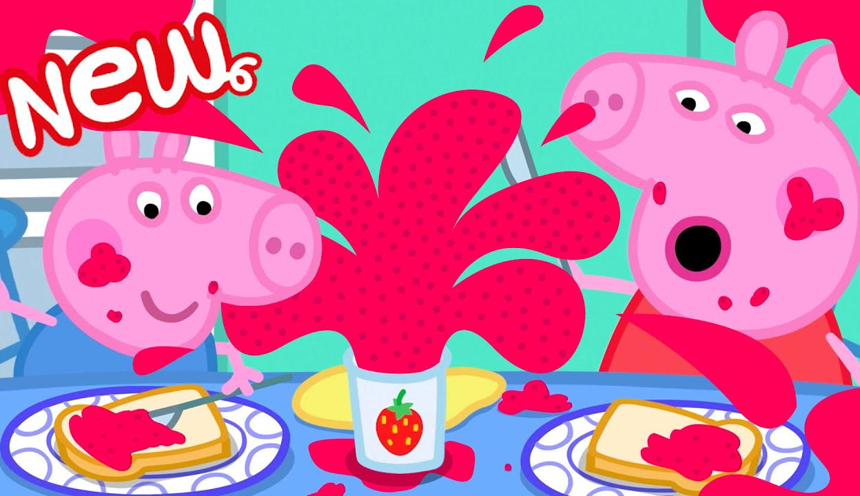 小猪佩奇和乔治一起喝果汁,吃披萨,少儿益智画画游戏