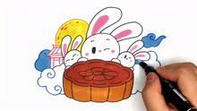 中秋节简笔画：教你画出吃月饼的小兔子