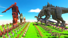 动物战争模拟器游戏 巨人泰坦战队对战哥斯拉恐龙战队